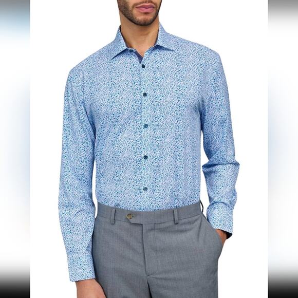 Society Of Threads No Iron Slim Fit Blue Patterned Shirt Mens Size M - Picture 1 of 13